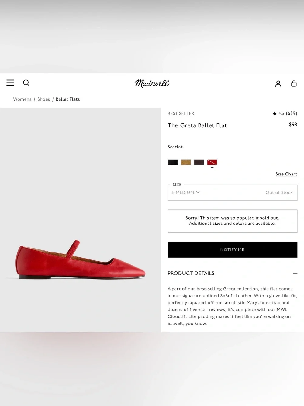 Madewell Greta ballet flats in Scarlet/Kilt Red, size 8 - Picture 10 of 10